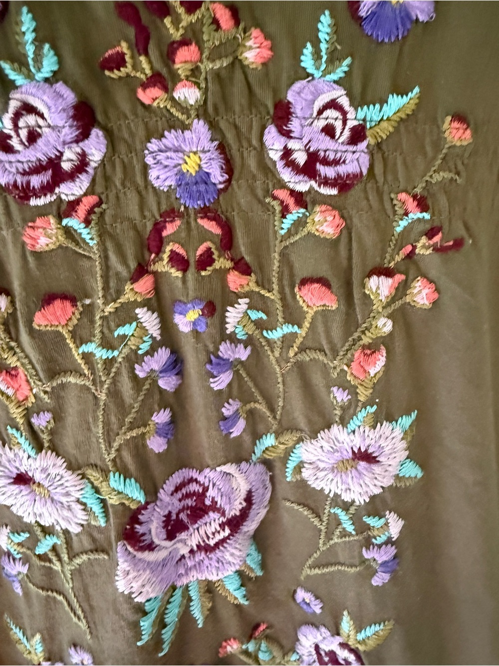 Johnny Was Olive Mini Dress with Lavender Floral Embroidery - Picture 3 of 7